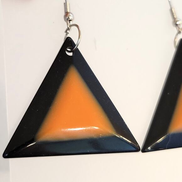 Orange Triangle Earrings Lightweight Plastic Dangle 1.9" Y2K Festival 1980's - Picture 3 of 7